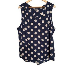 Market & Spruce Womens Sleeveless Navy Polka Dot Blouse 3X Polyester split neck